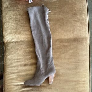 Made in Italy Genuine Leather Suede Above Knee Boots Lace Detail Soft stocking
